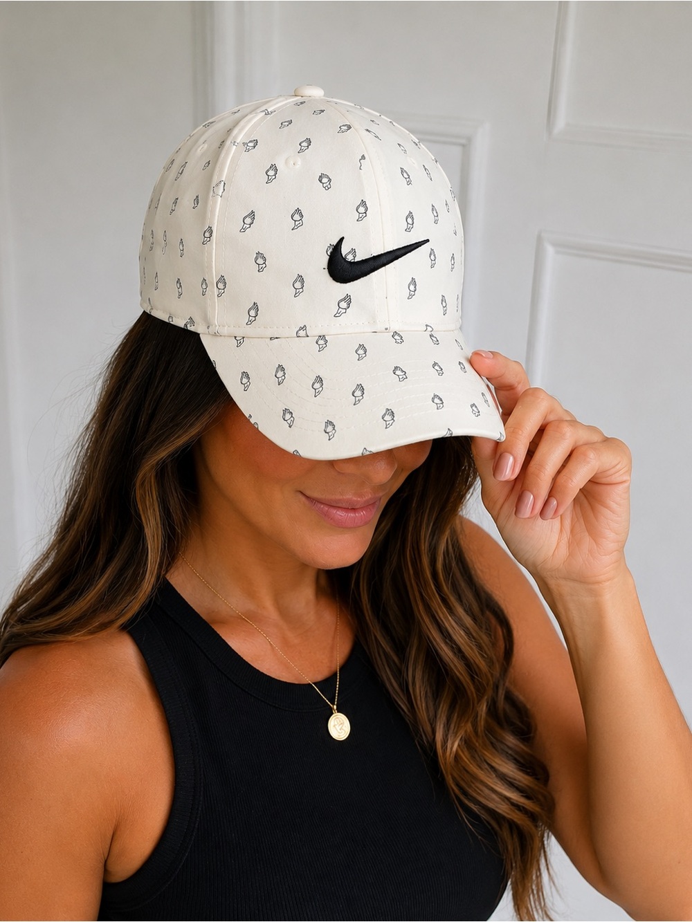 Nike Classic99 Dri-FIT Wing Print Fitted Cap Cream Black M/L NWOT